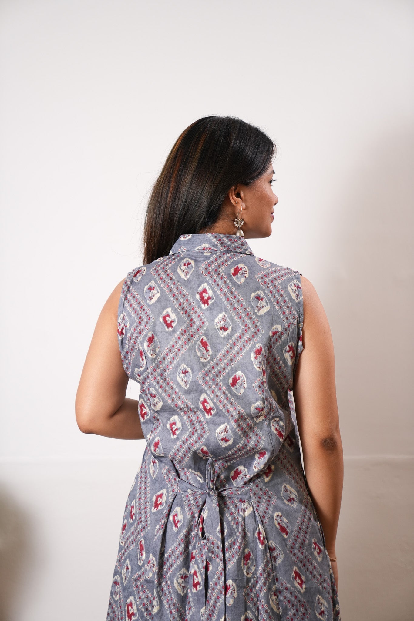 Grey bandhani viscose shirt co-ords set (attached sleeves)