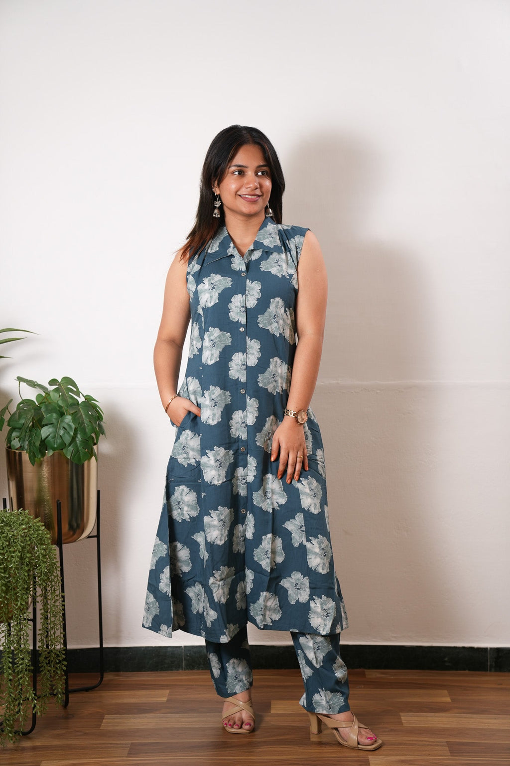 Ocean viscose shirt co-ords set (attached sleeves)