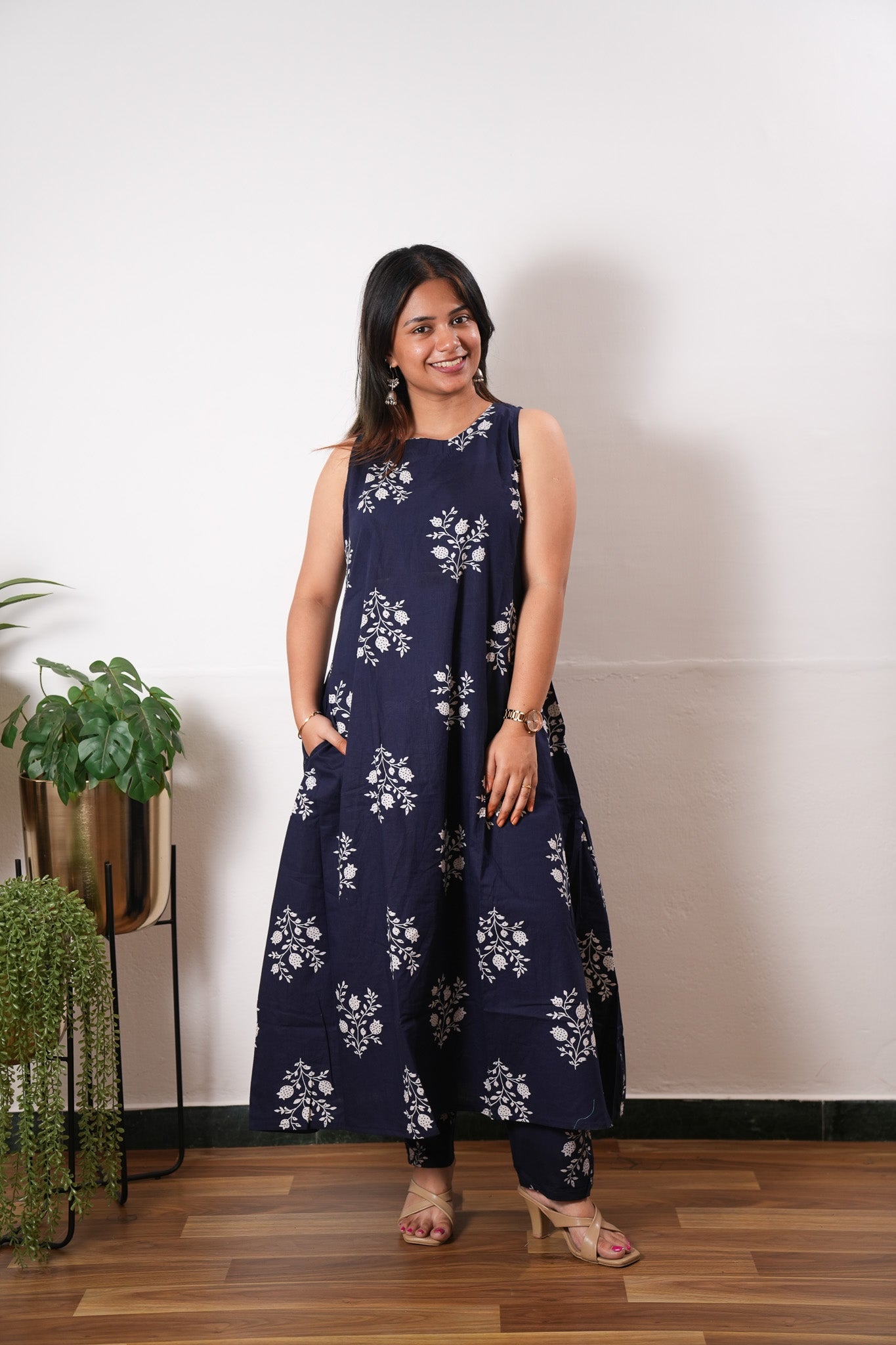 Midnight blue cotton co-ords set(attached sleeves)