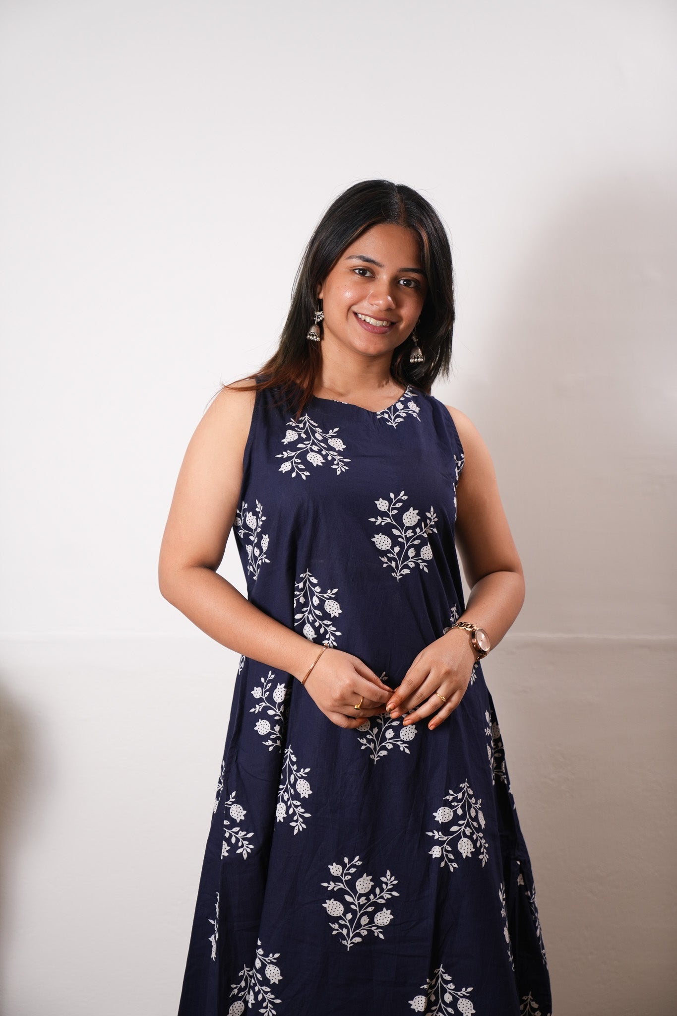 Midnight blue cotton co-ords set(attached sleeves)