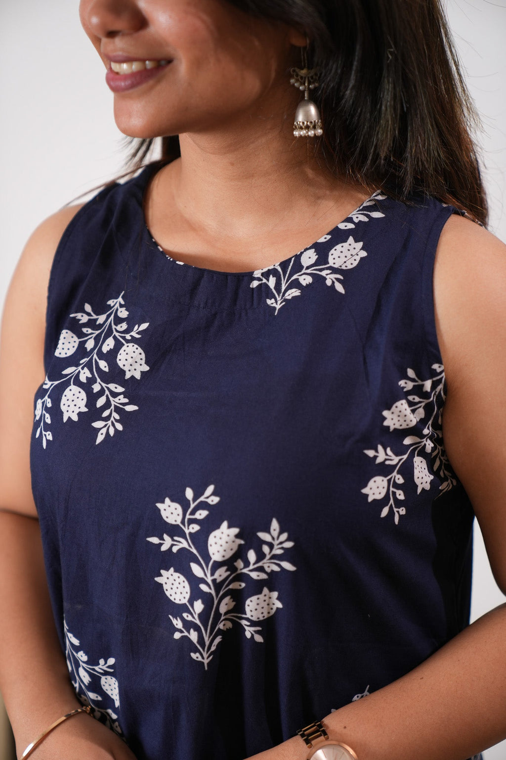 Midnight blue cotton co-ords set(attached sleeves)