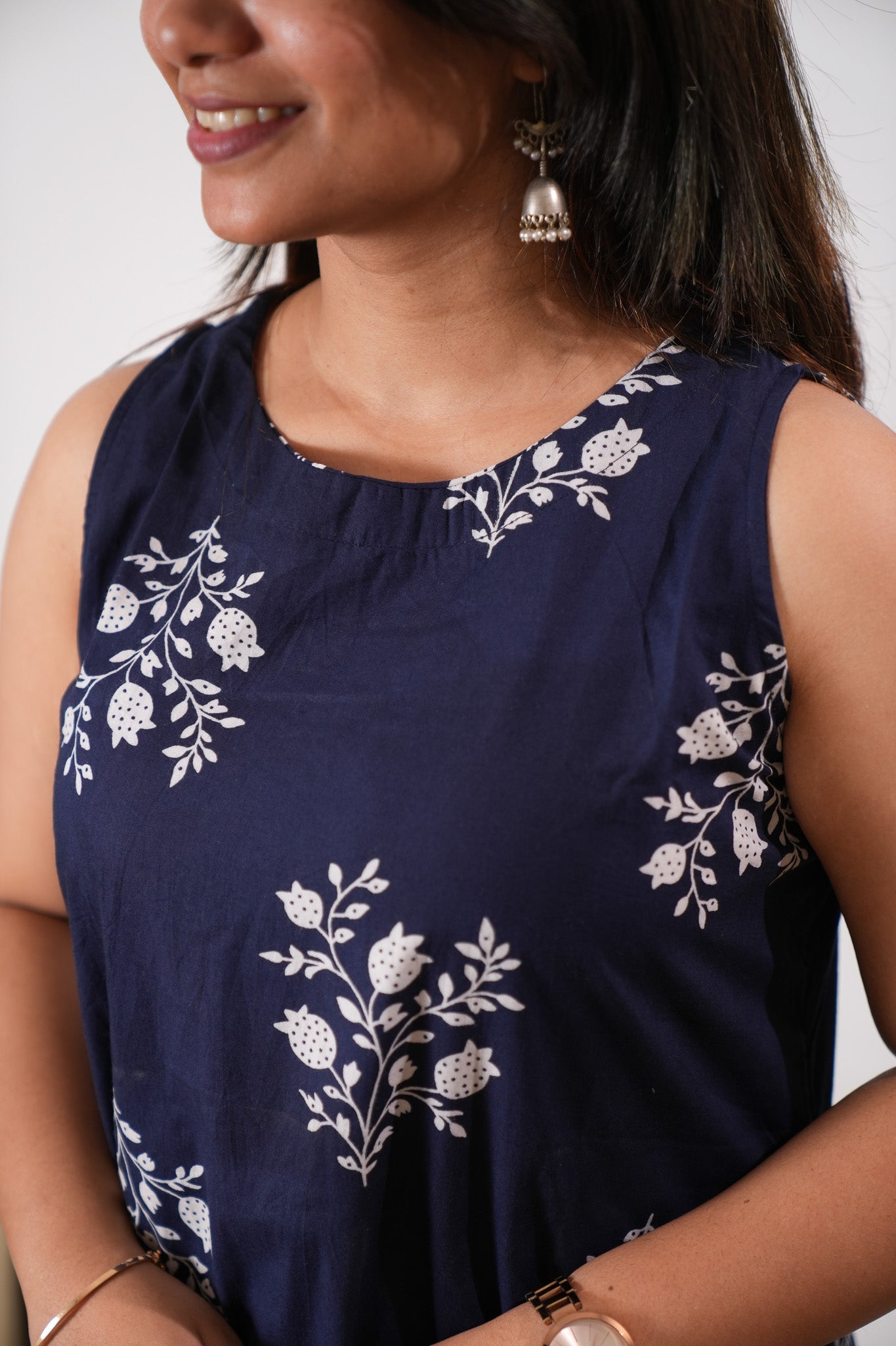 Midnight blue cotton co-ords set(attached sleeves)