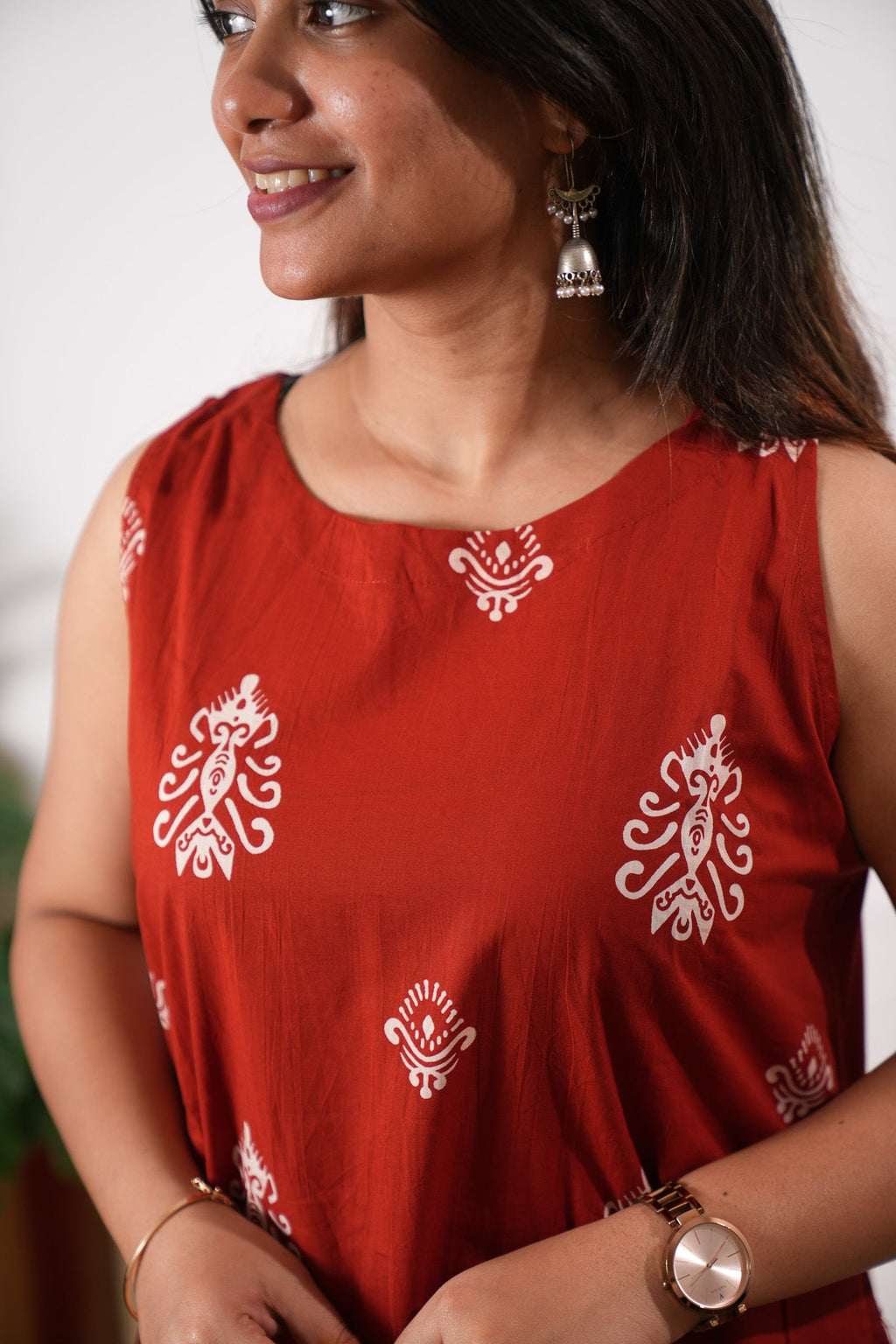 Tangerine cotton co-ords set(attached sleeves)