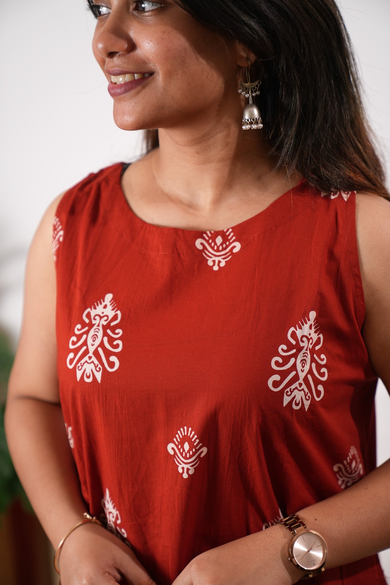 Tangerine cotton co-ords set(attached sleeves)