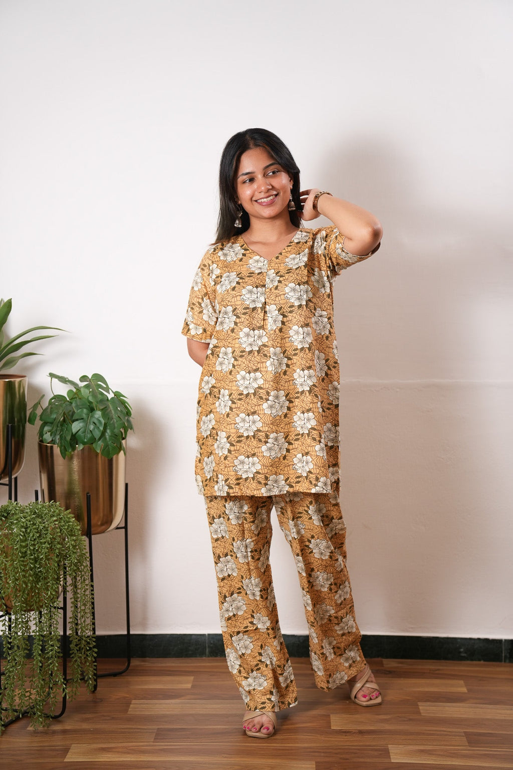 Mustard bouquet cotton lounge sleep wear