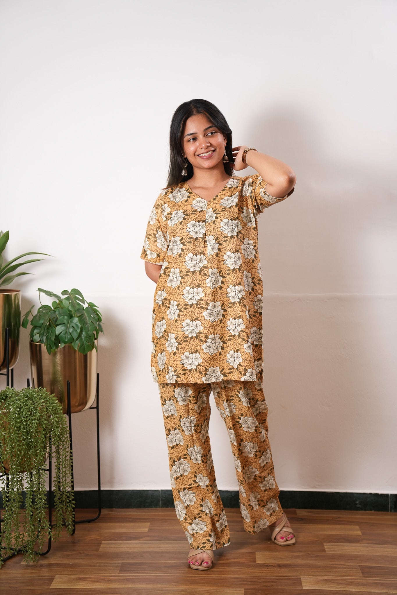 Mustard bouquet cotton lounge sleep wear