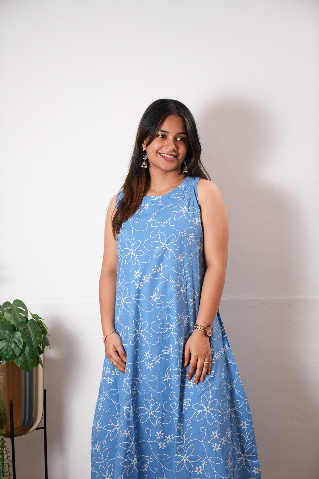 Azure cotton co-ords set(attached sleeves)