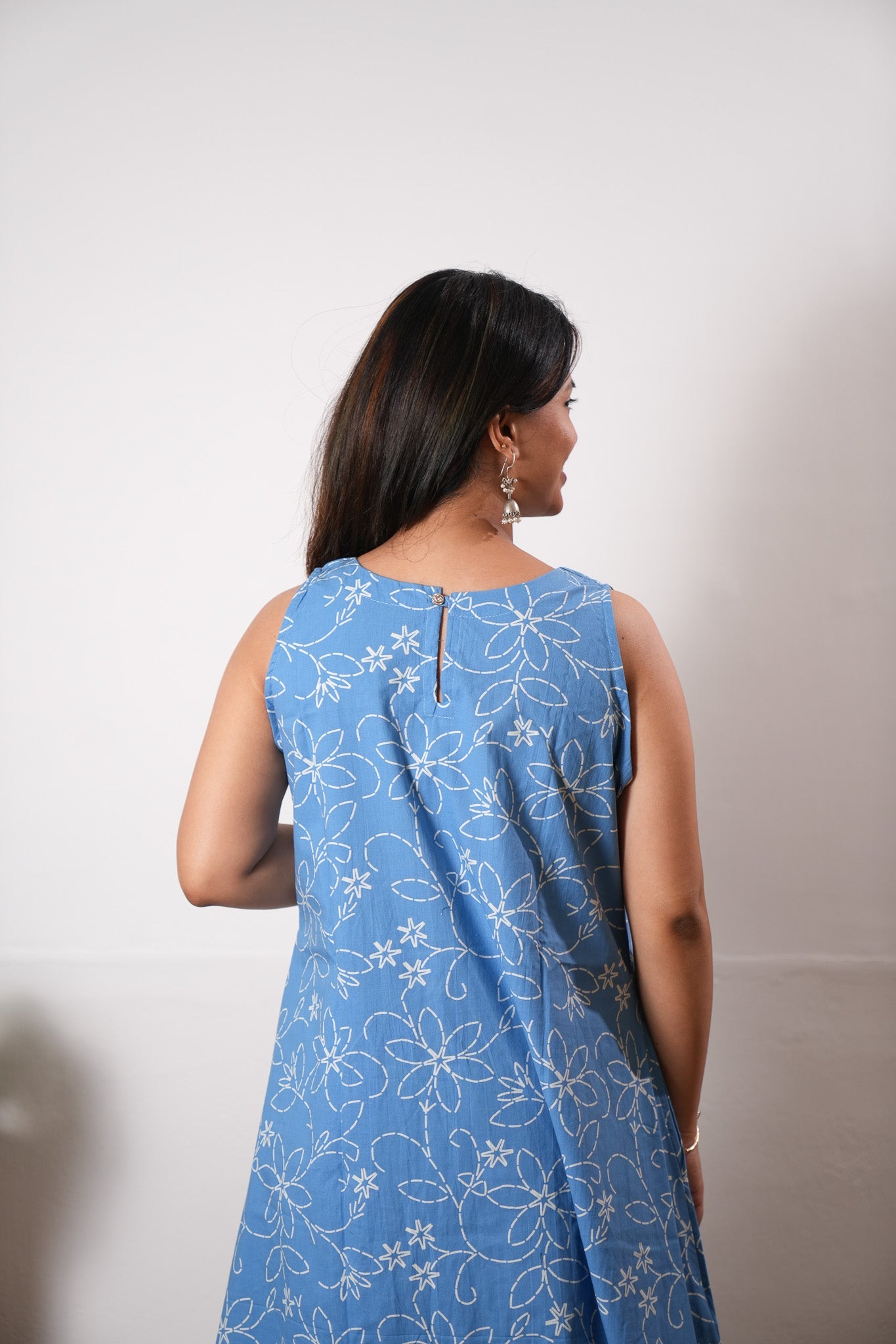 Azure cotton co-ords set(attached sleeves)