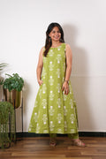 Lime green butta cotton co-ords set(attached sleeves)