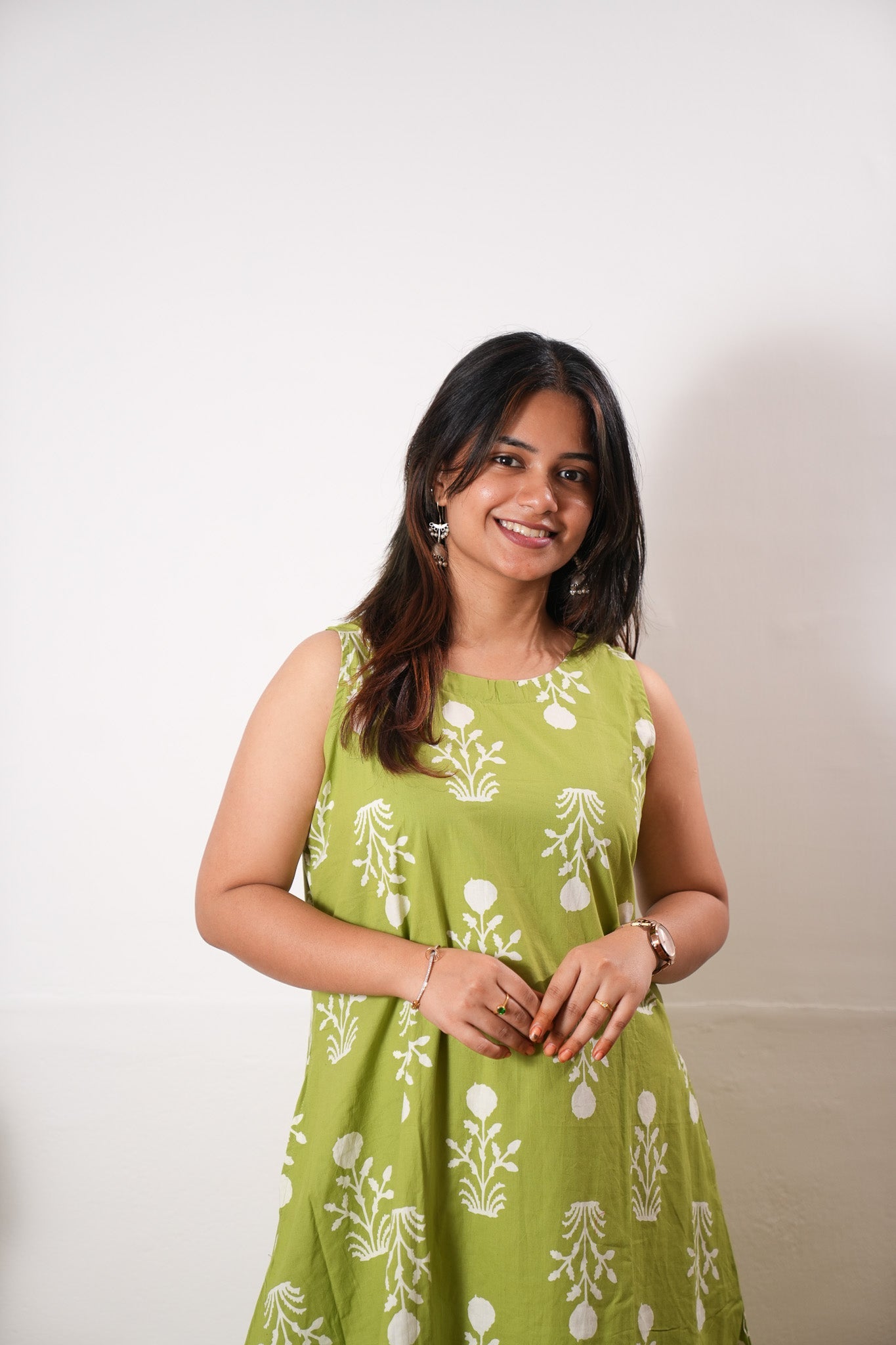 Lime green butta cotton co-ords set(attached sleeves)