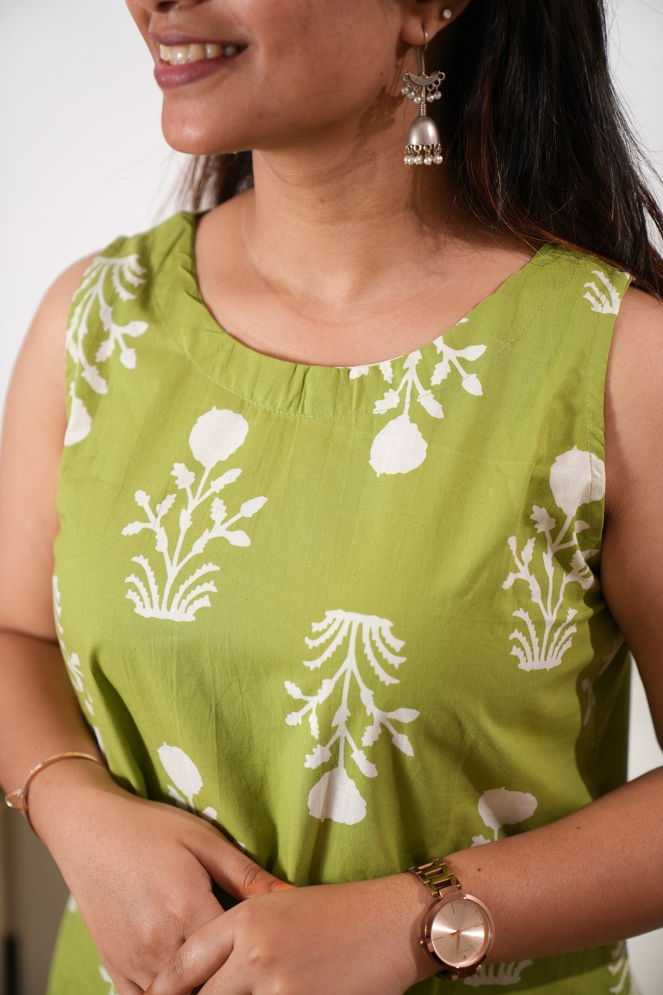 Lime green butta cotton co-ords set(attached sleeves)