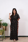 Black geometric pure cotton kaftan