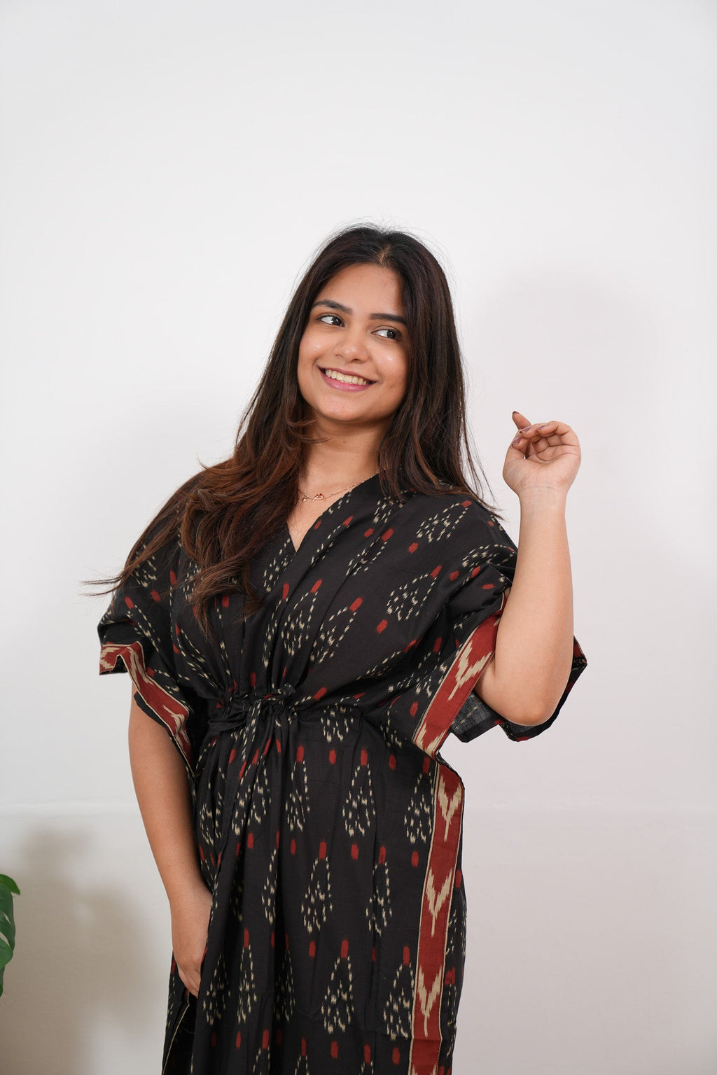 Black geometric pure cotton kaftan