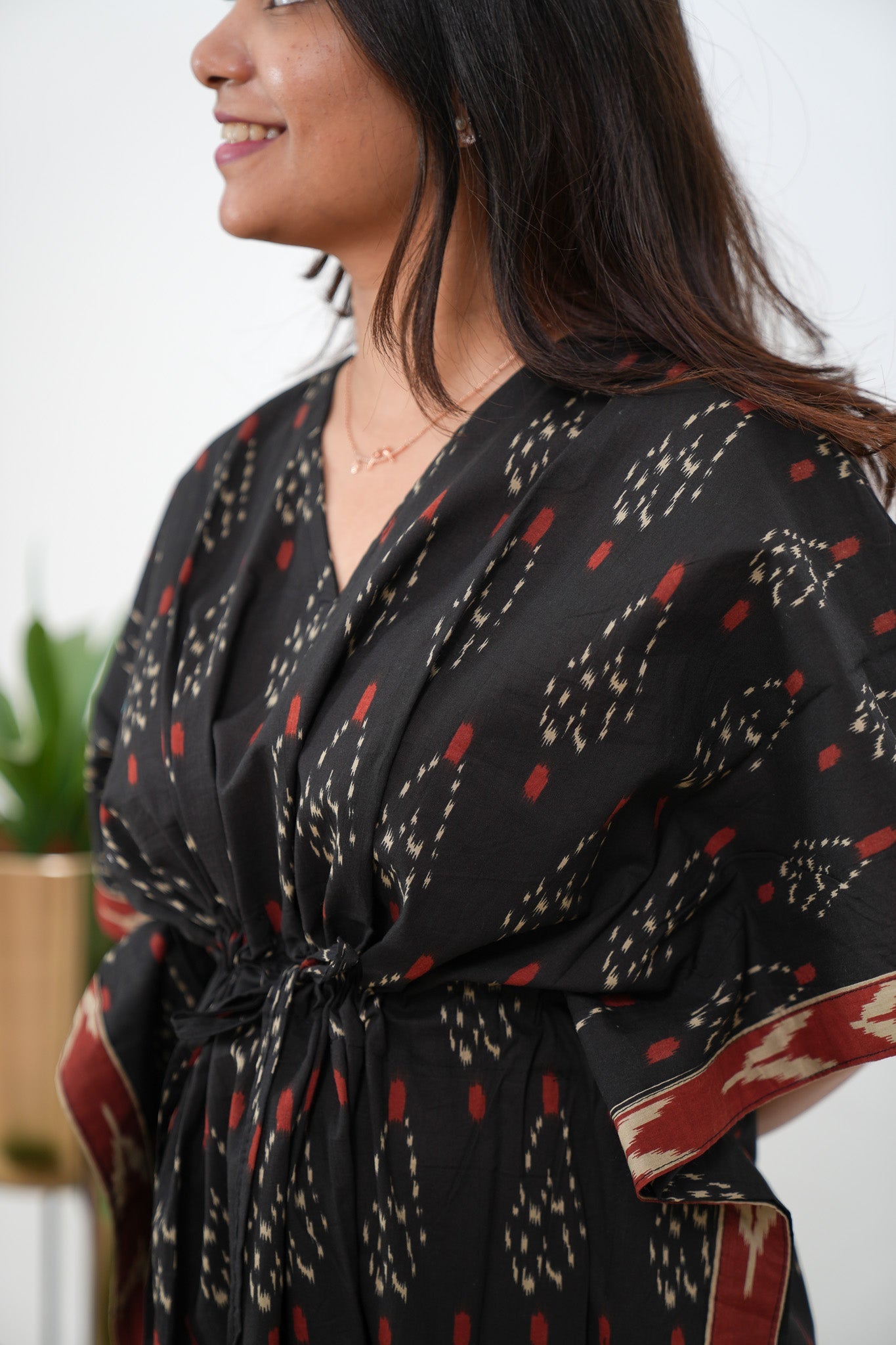 Black geometric pure cotton kaftan