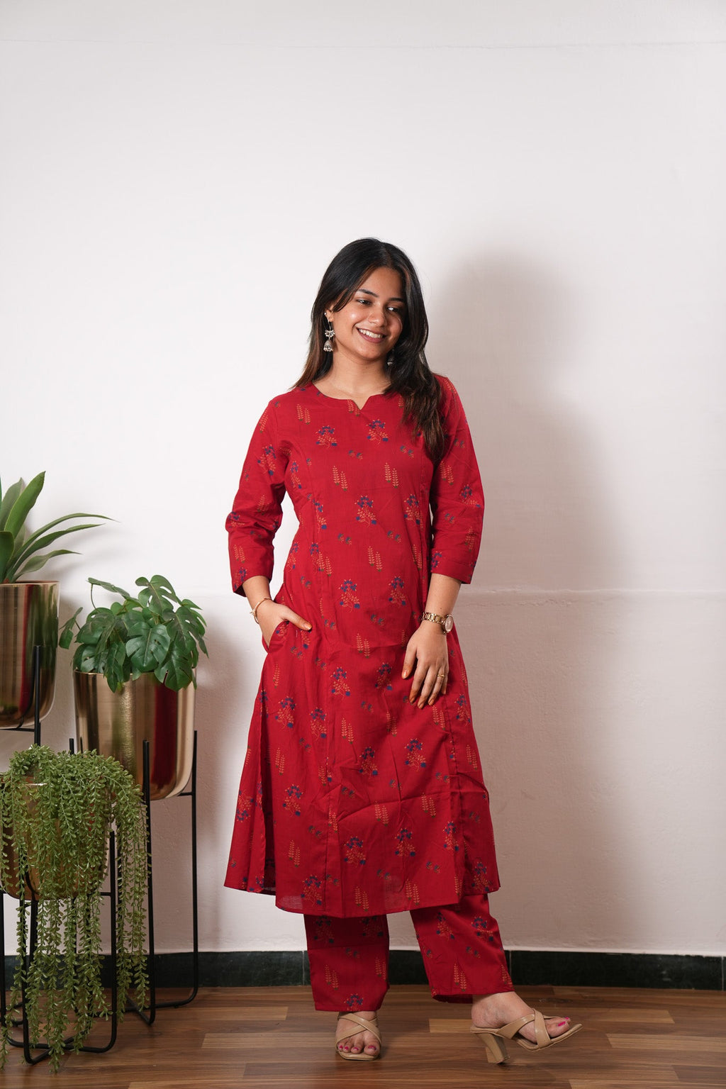 Tomato red cotton co-ords set
