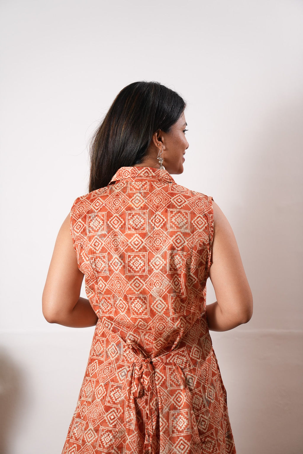Rust orange viscose shirt co-ords set (attached sleeves)