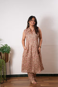 Beige bandhani viscose shirt co-ords set (attached sleeves)