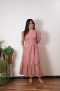 Pink stripes cotton midi dress