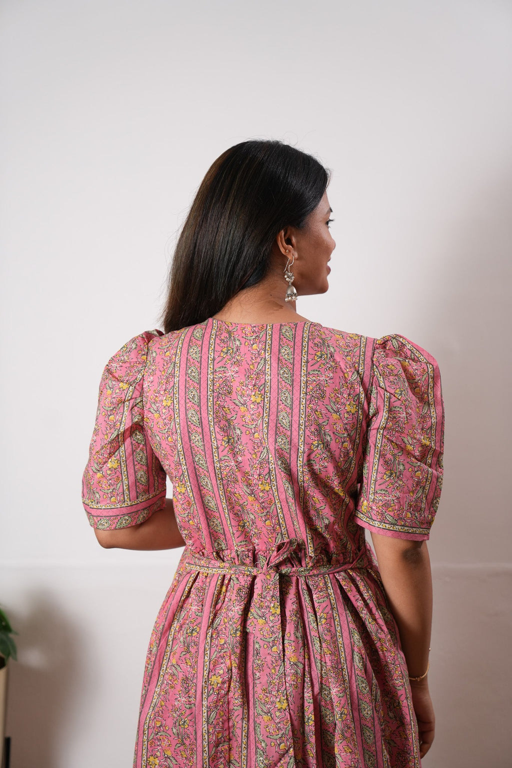 Pink stripes cotton midi dress