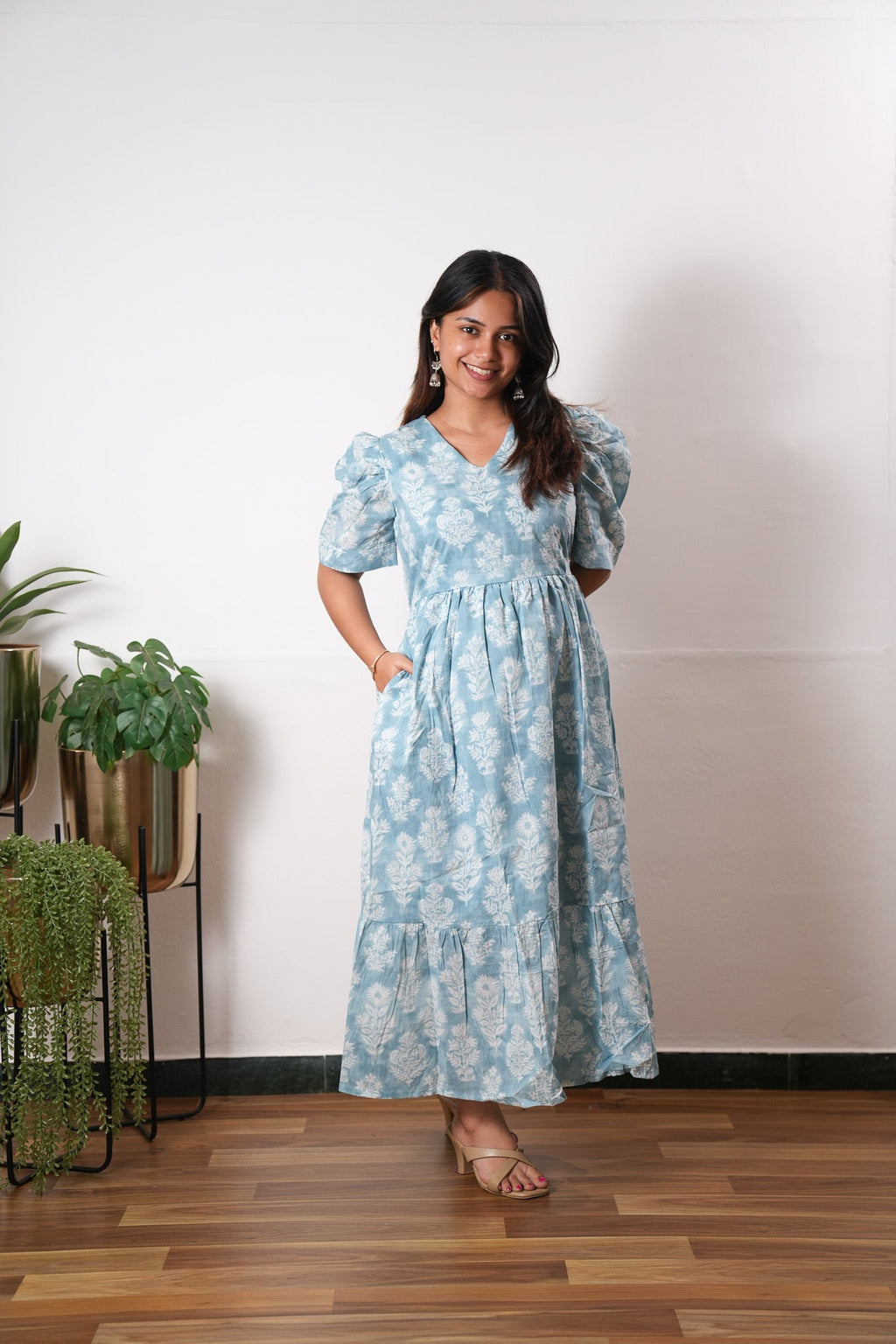 Baby blue cotton midi dress