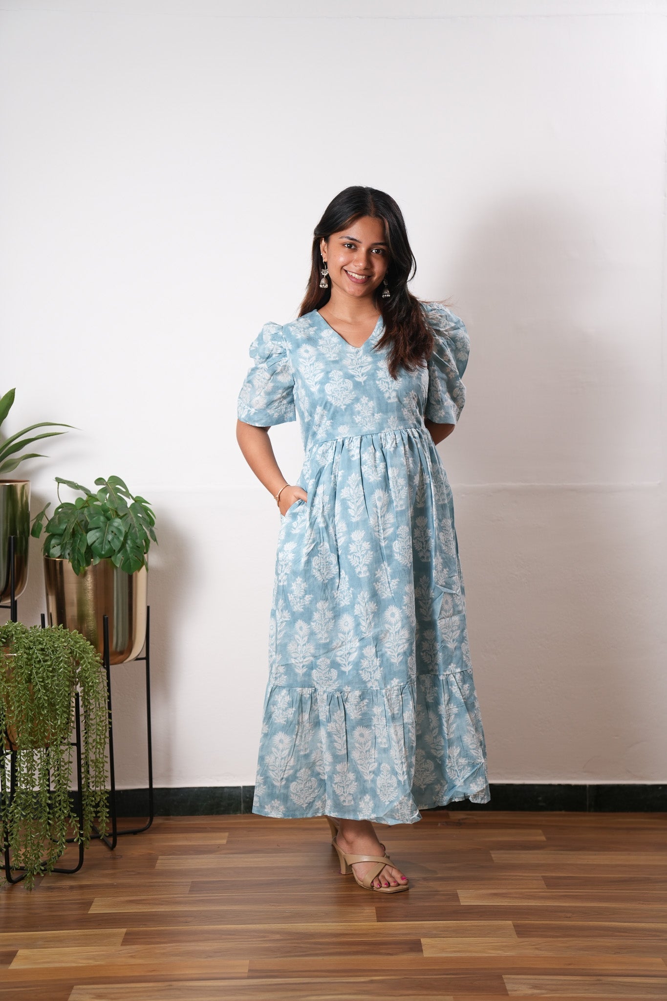 Baby blue cotton midi dress