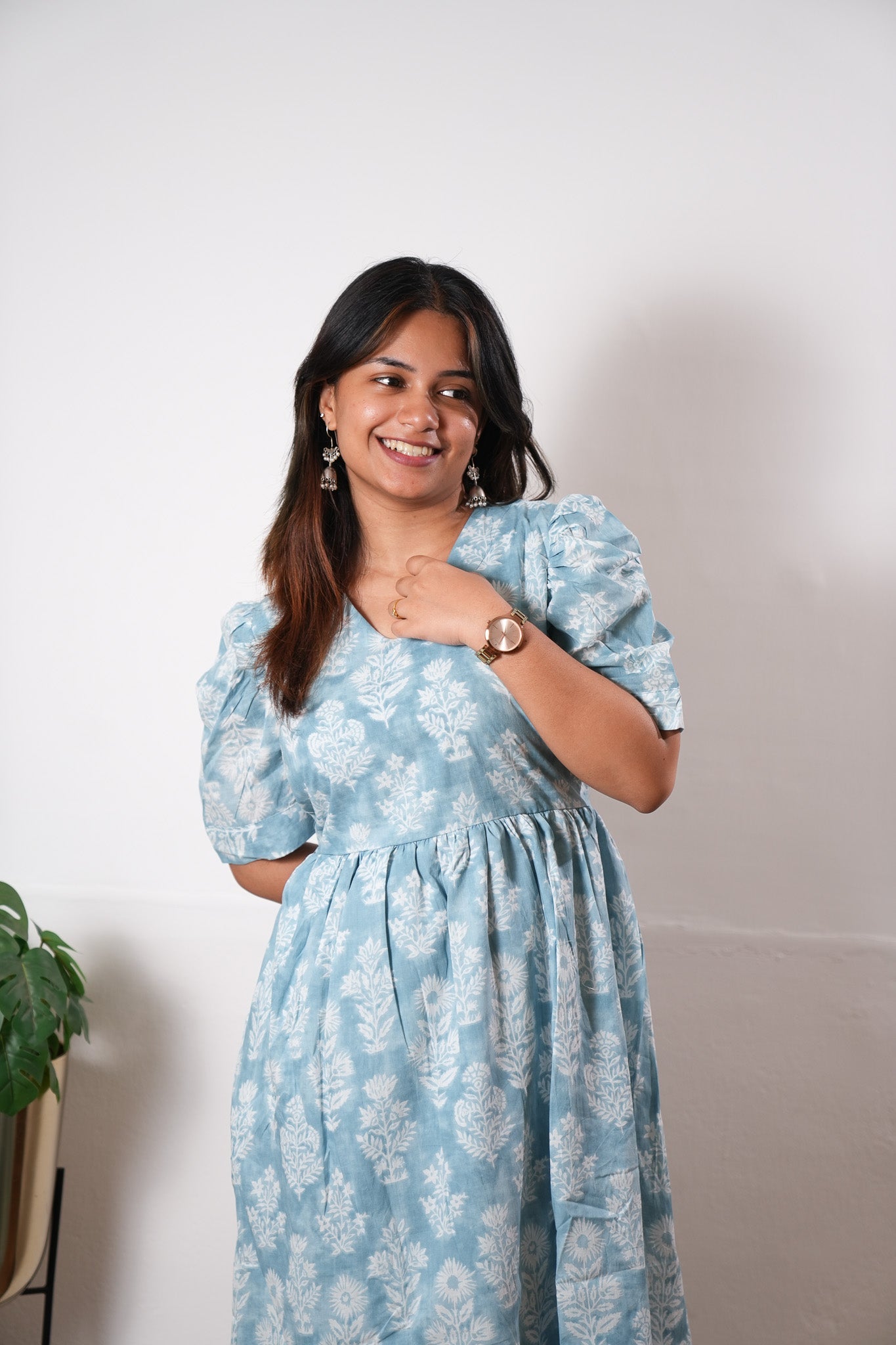 Baby blue cotton midi dress