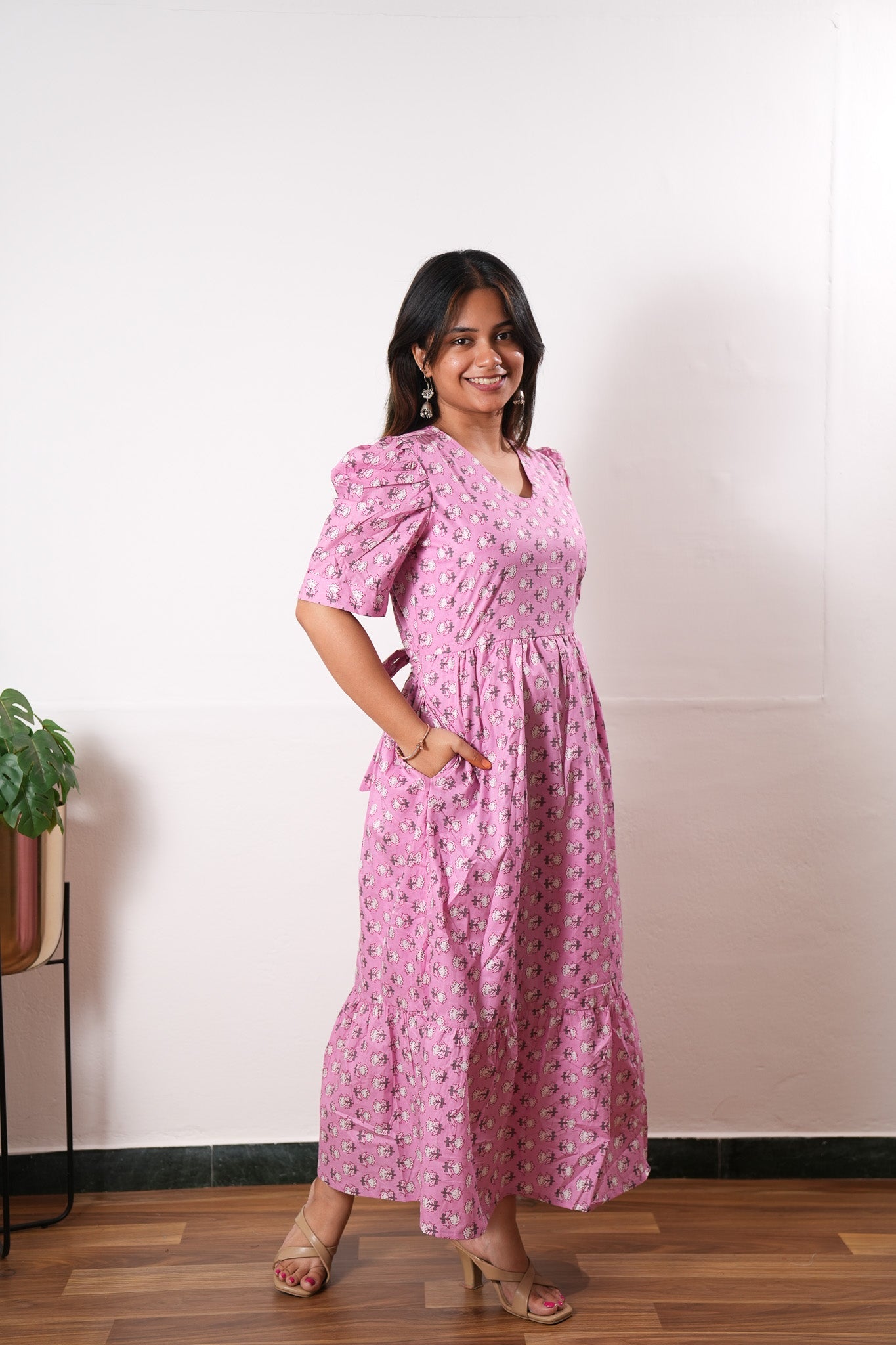 Pink cotton midi dress