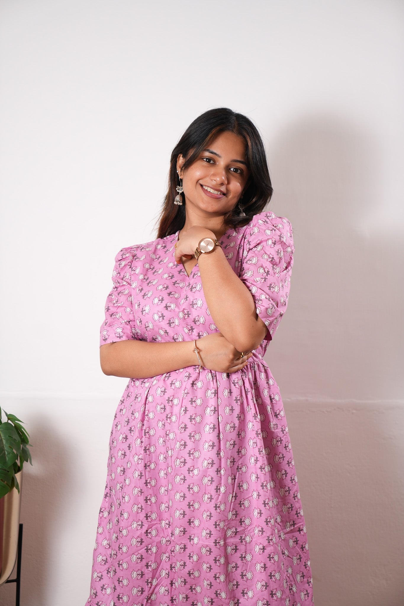 Pink cotton midi dress