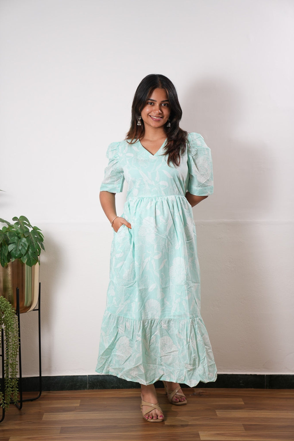 Turquoise cotton midi dress