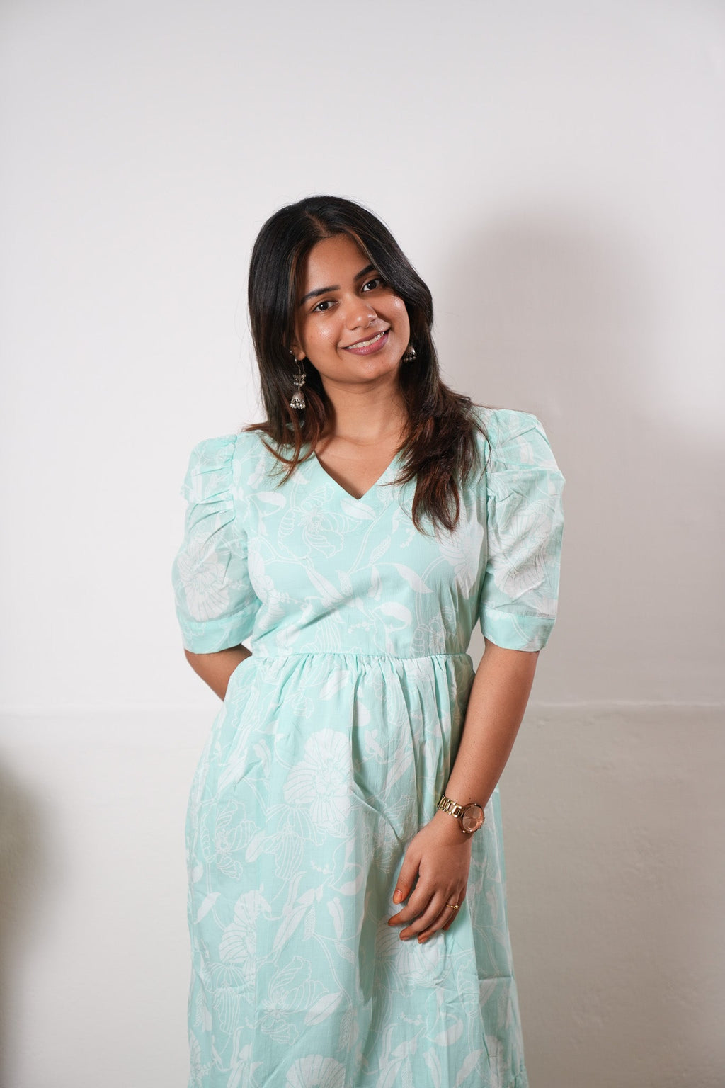 Turquoise cotton midi dress