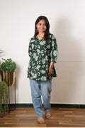 Peplum cotton short kurti - Green rose