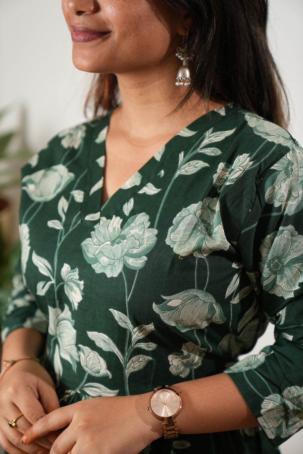 Peplum cotton short kurti - Green rose