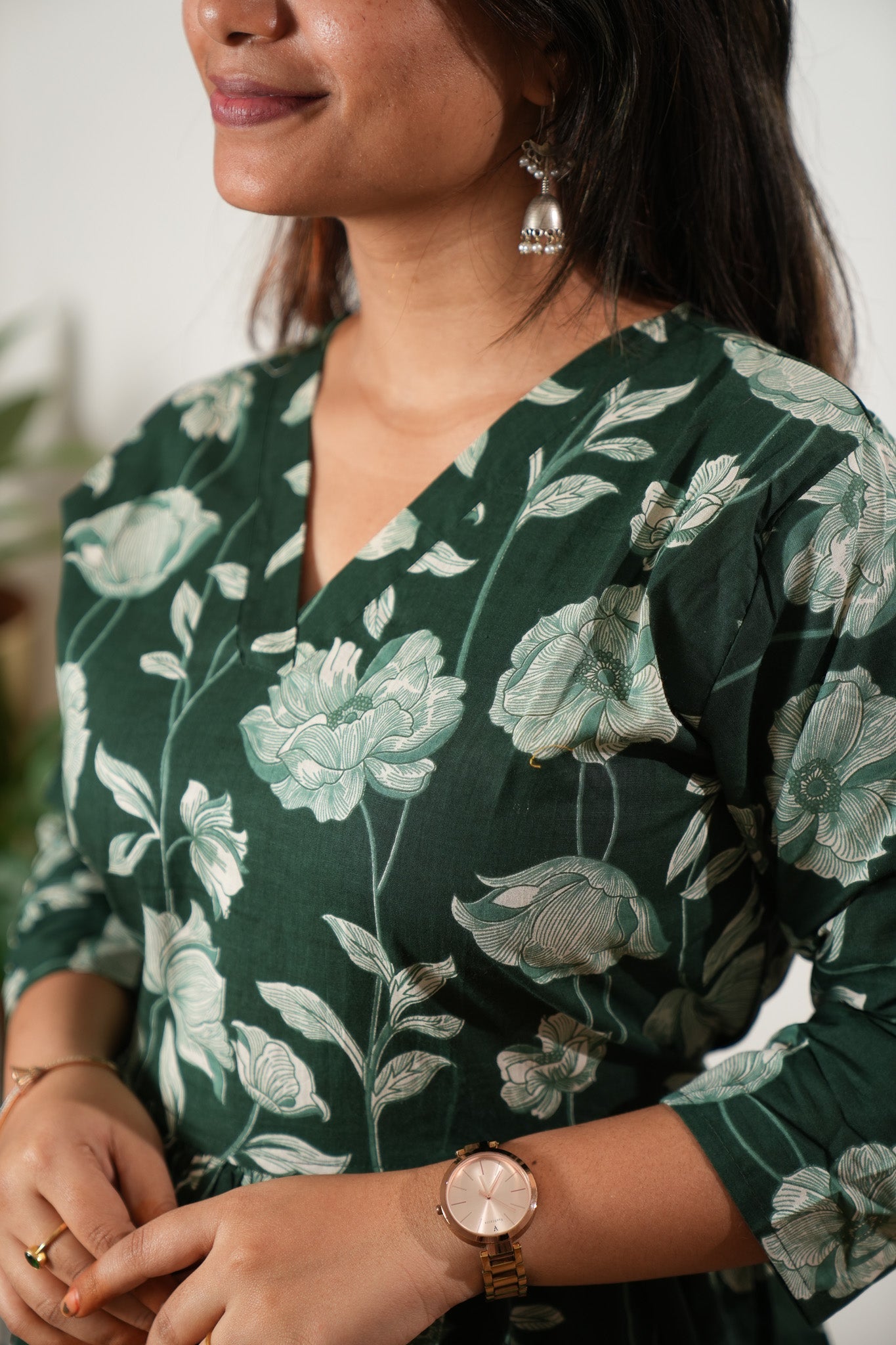 Peplum cotton short kurti - Green rose