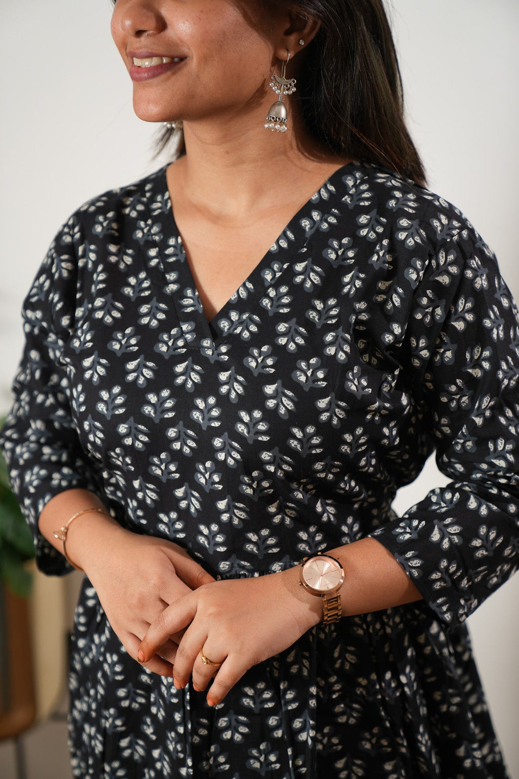 Peplum cotton short kurti - Onyx fern