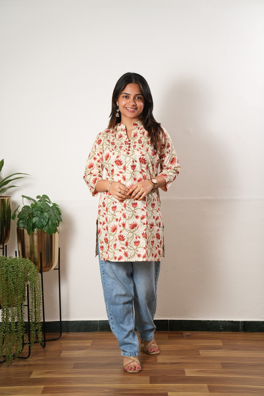 Pintex cotton short kurti-Lillies