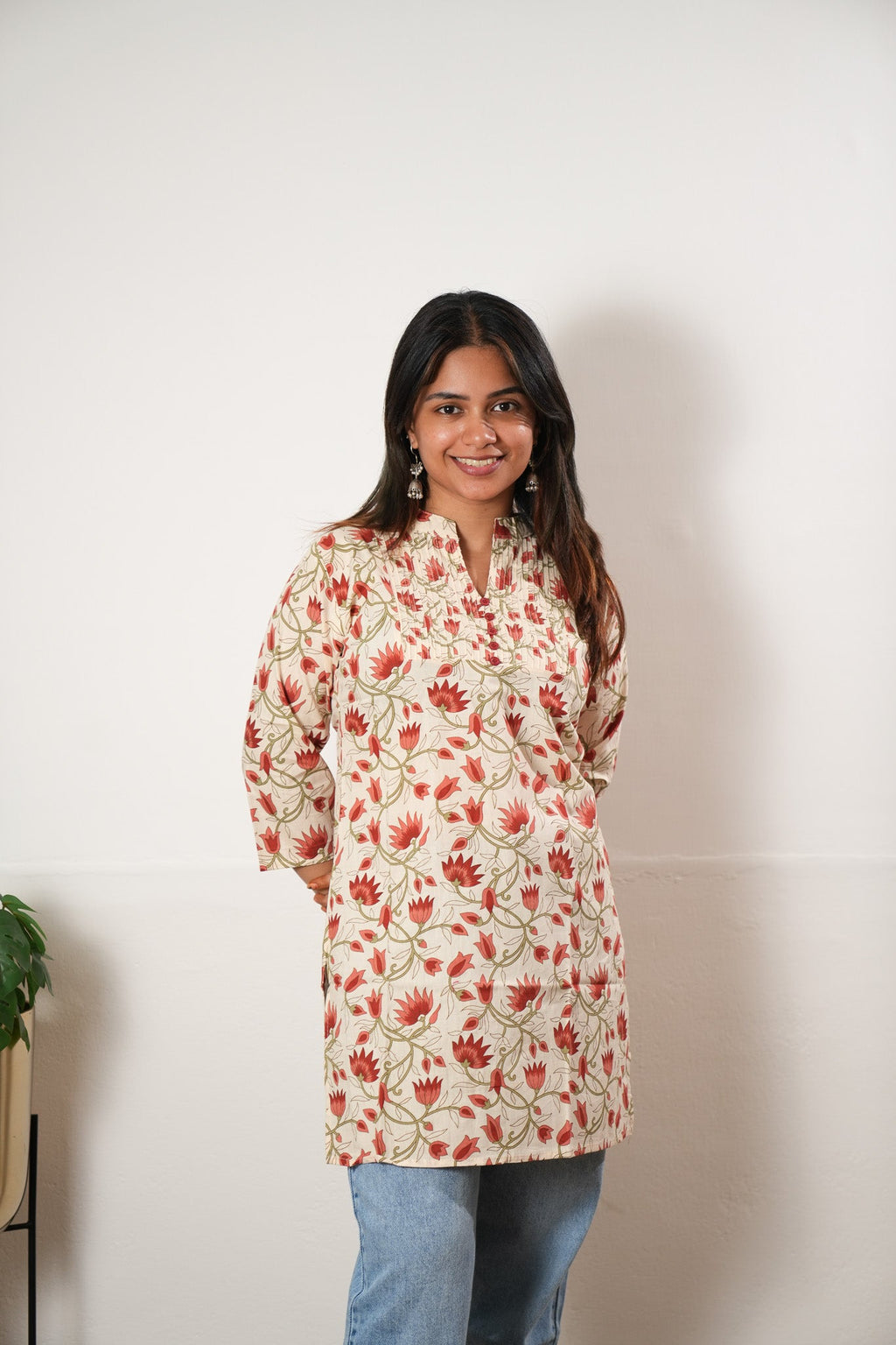 Pintex cotton short kurti-Lillies
