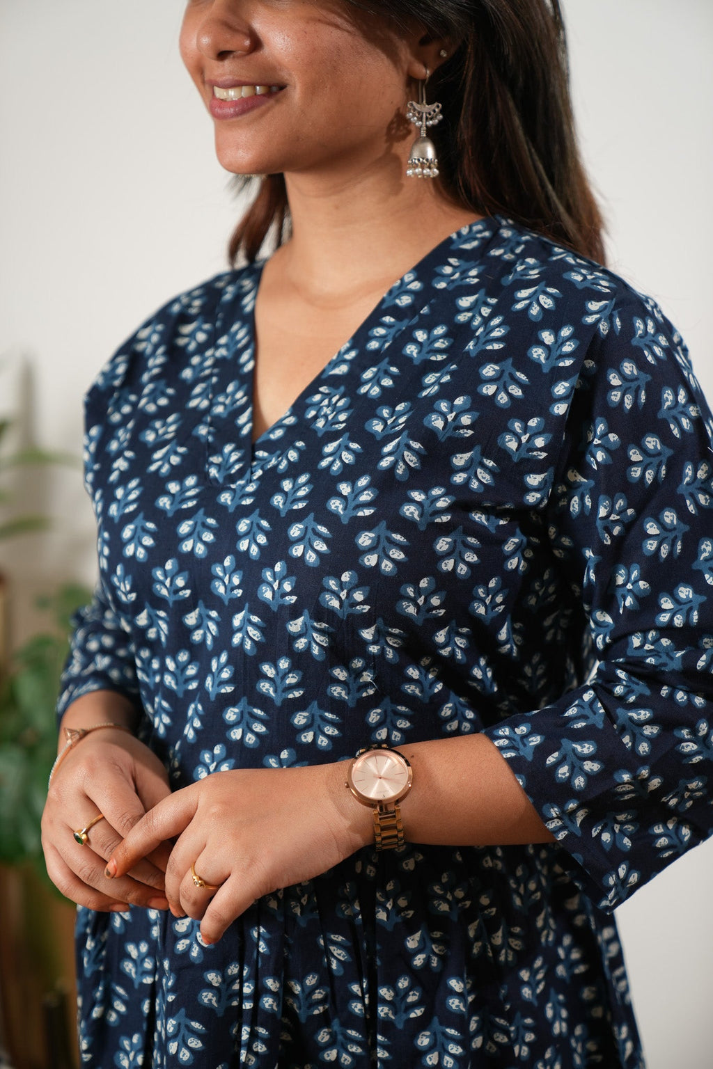 Peplum cotton short kurti - Blue fern