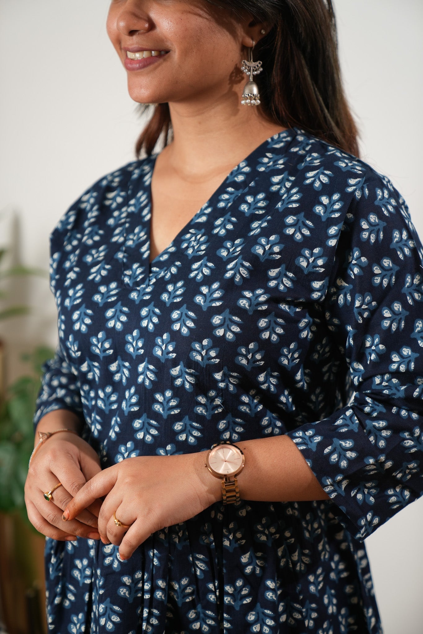 Peplum cotton short kurti - Blue fern