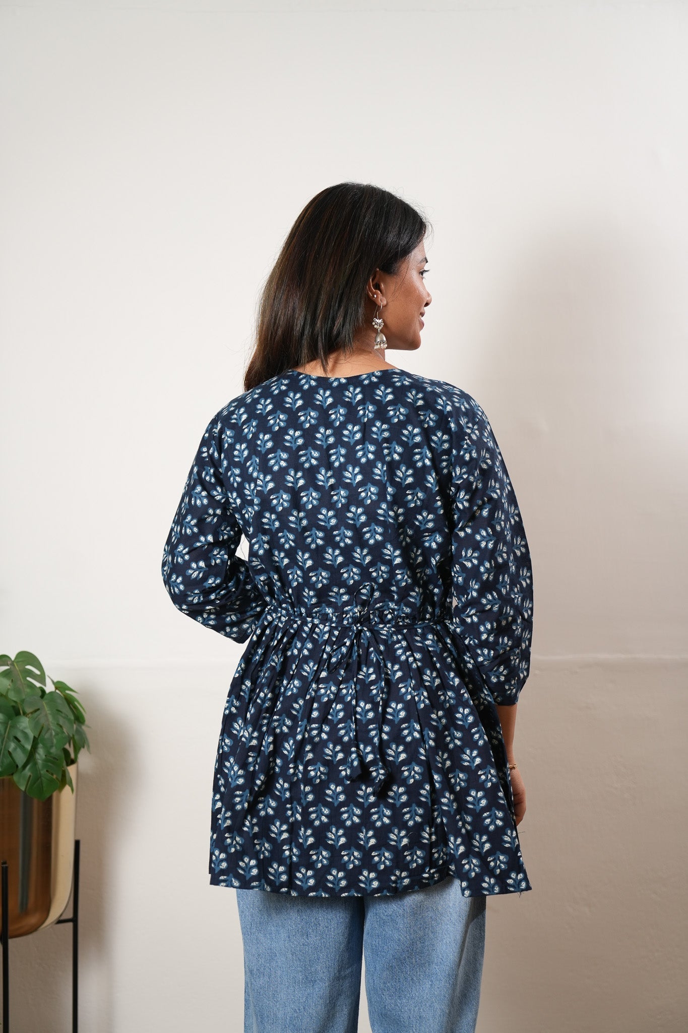 Peplum cotton short kurti - Blue fern