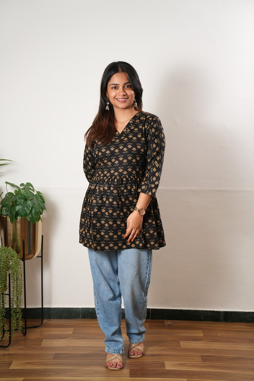 Peplum cotton short kurti - Onyx rose