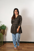 Peplum cotton short kurti - Onyx rose