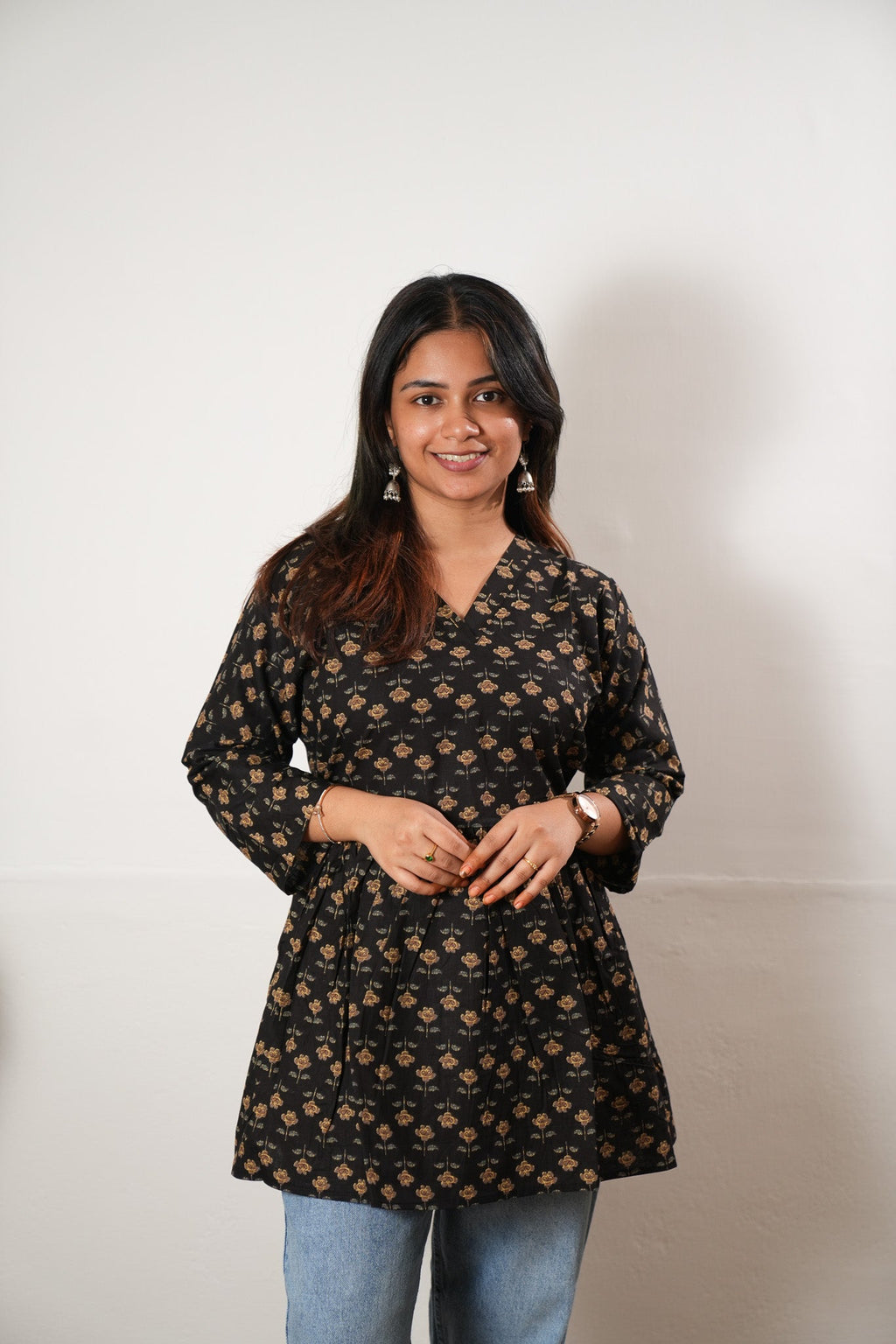 Peplum cotton short kurti - Onyx rose
