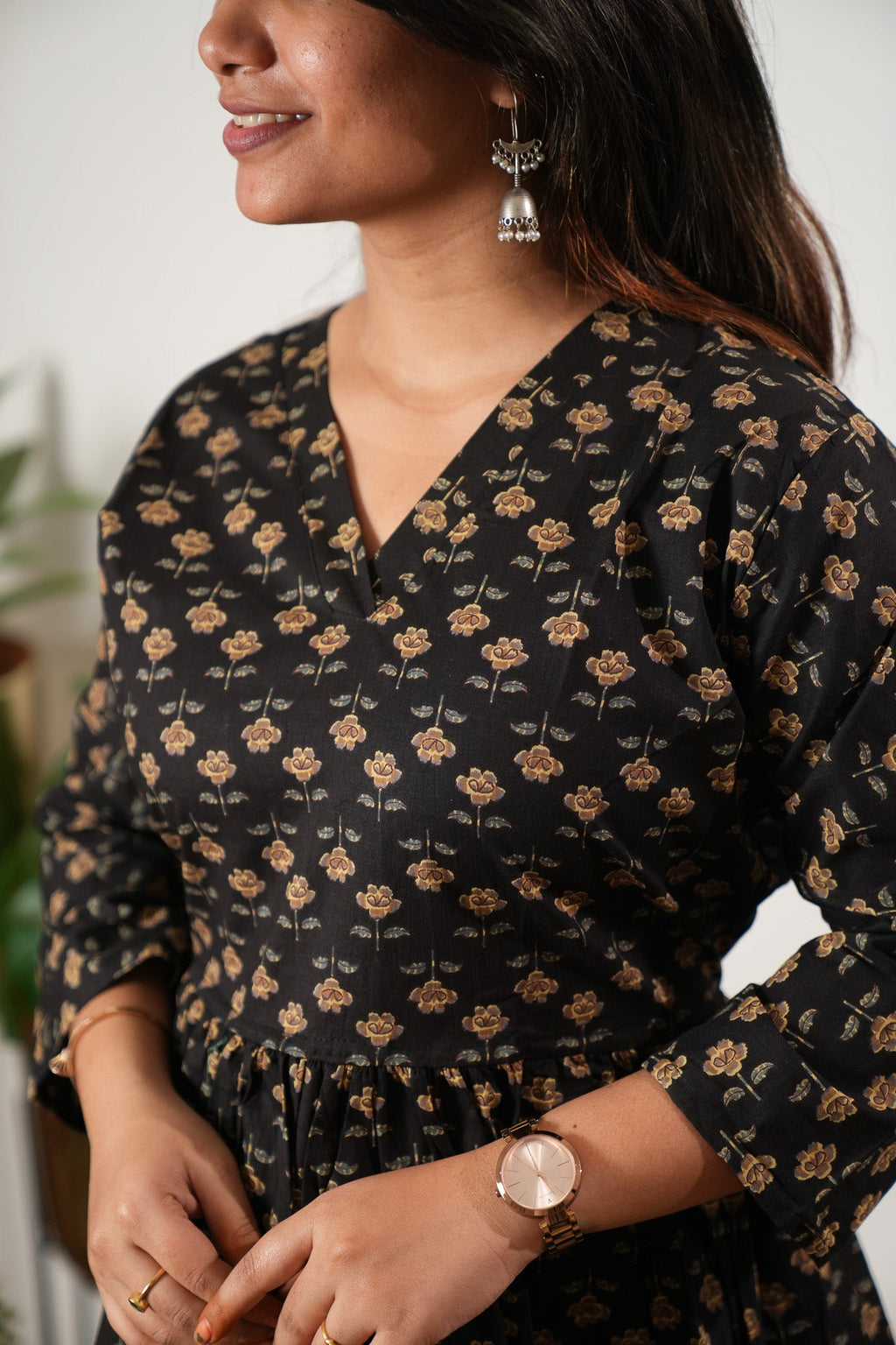 Peplum cotton short kurti - Onyx rose