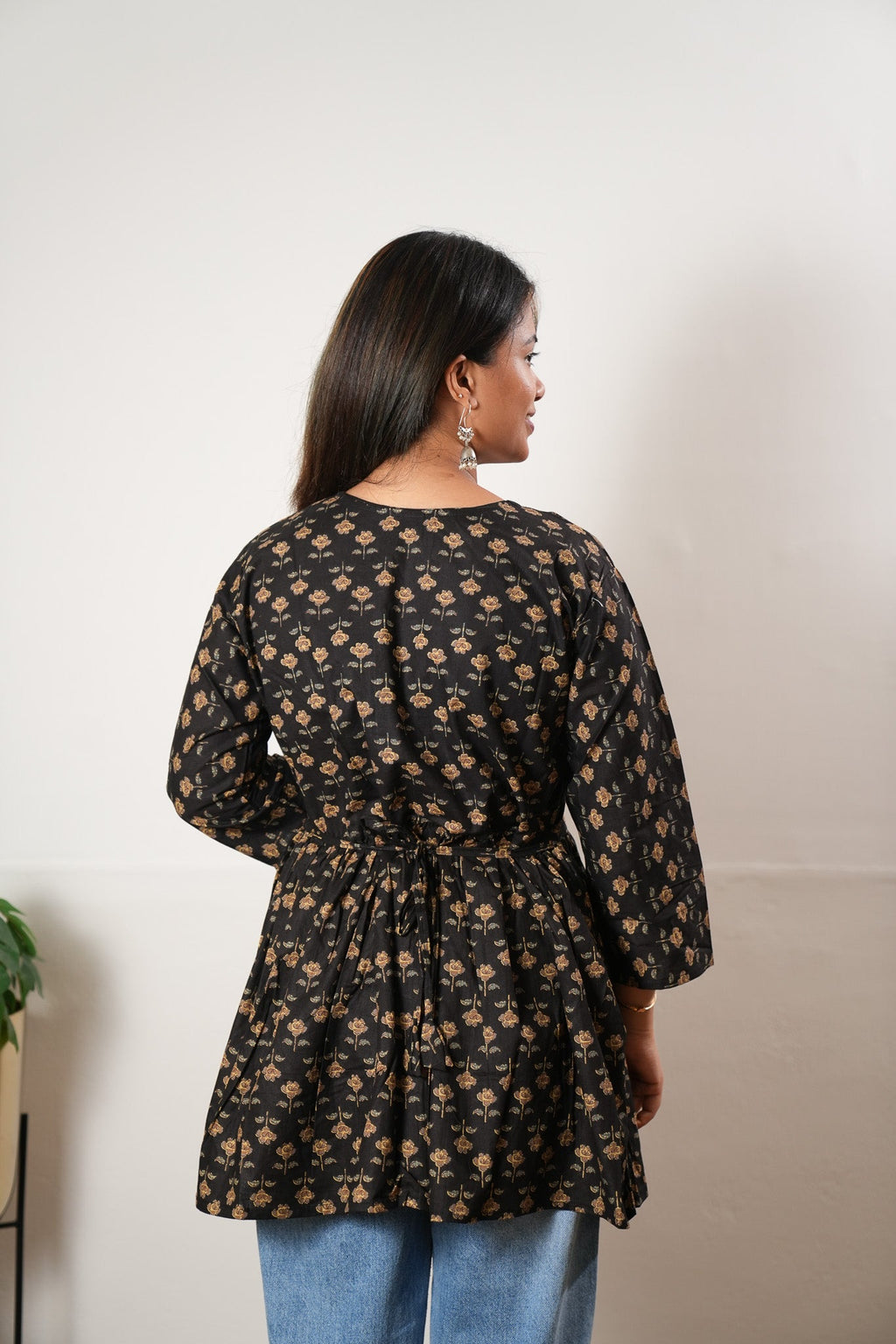 Peplum cotton short kurti - Onyx rose