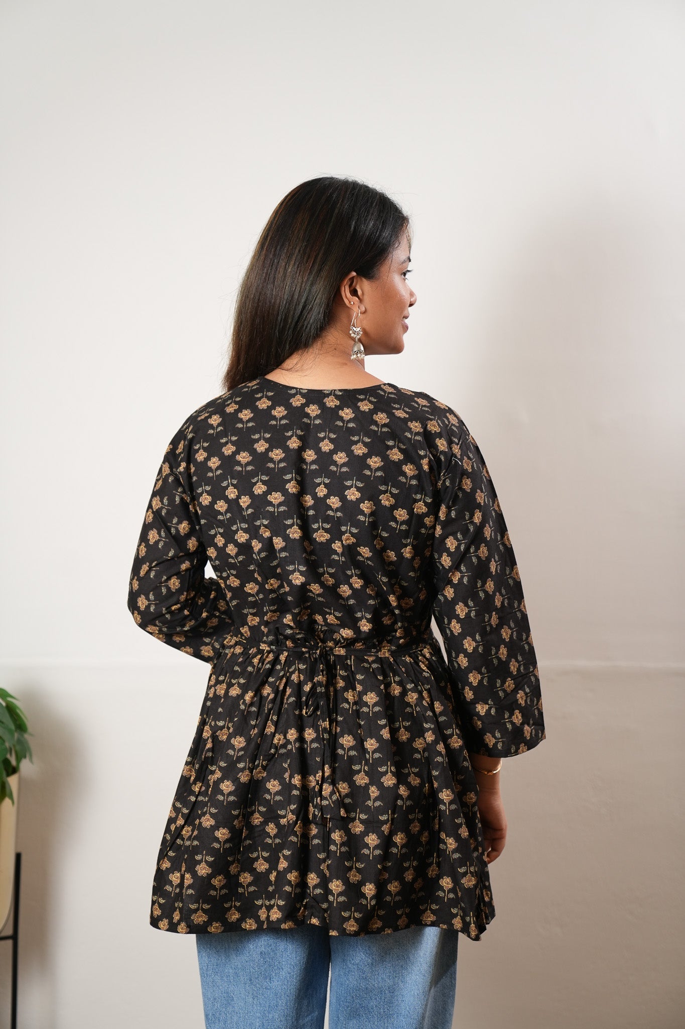 Peplum cotton short kurti - Onyx rose