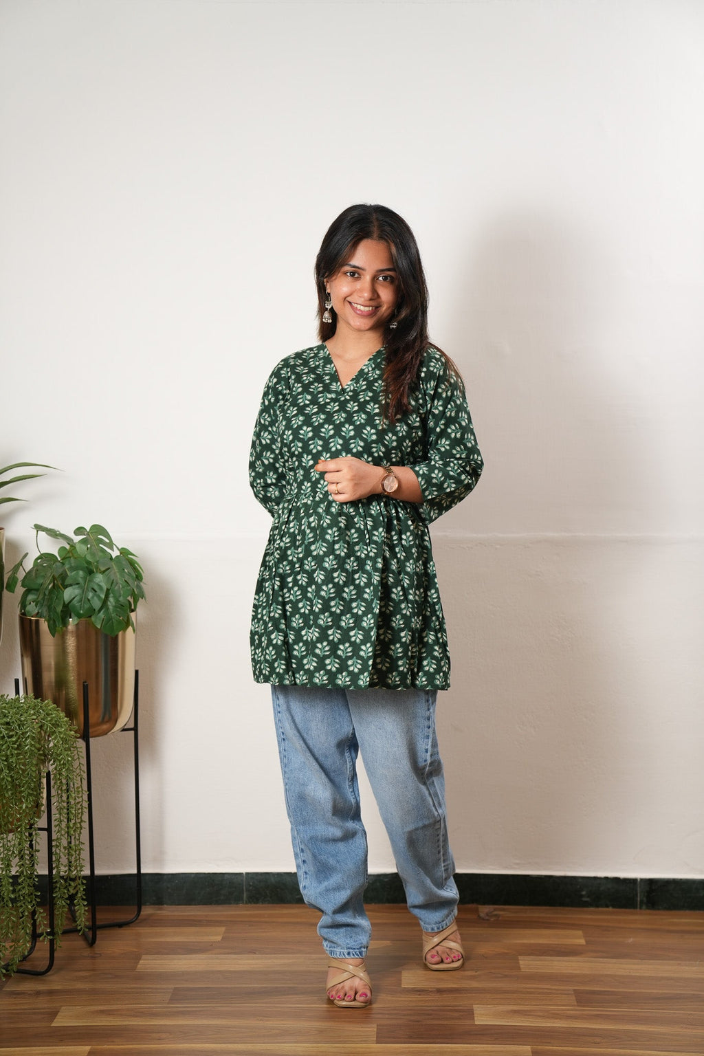 Peplum cotton short kurti - Pine