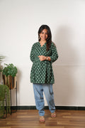 Peplum cotton short kurti - Pine