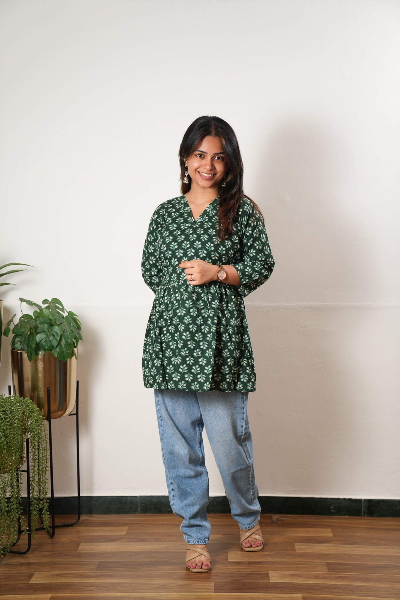 Peplum cotton short kurti - Pine