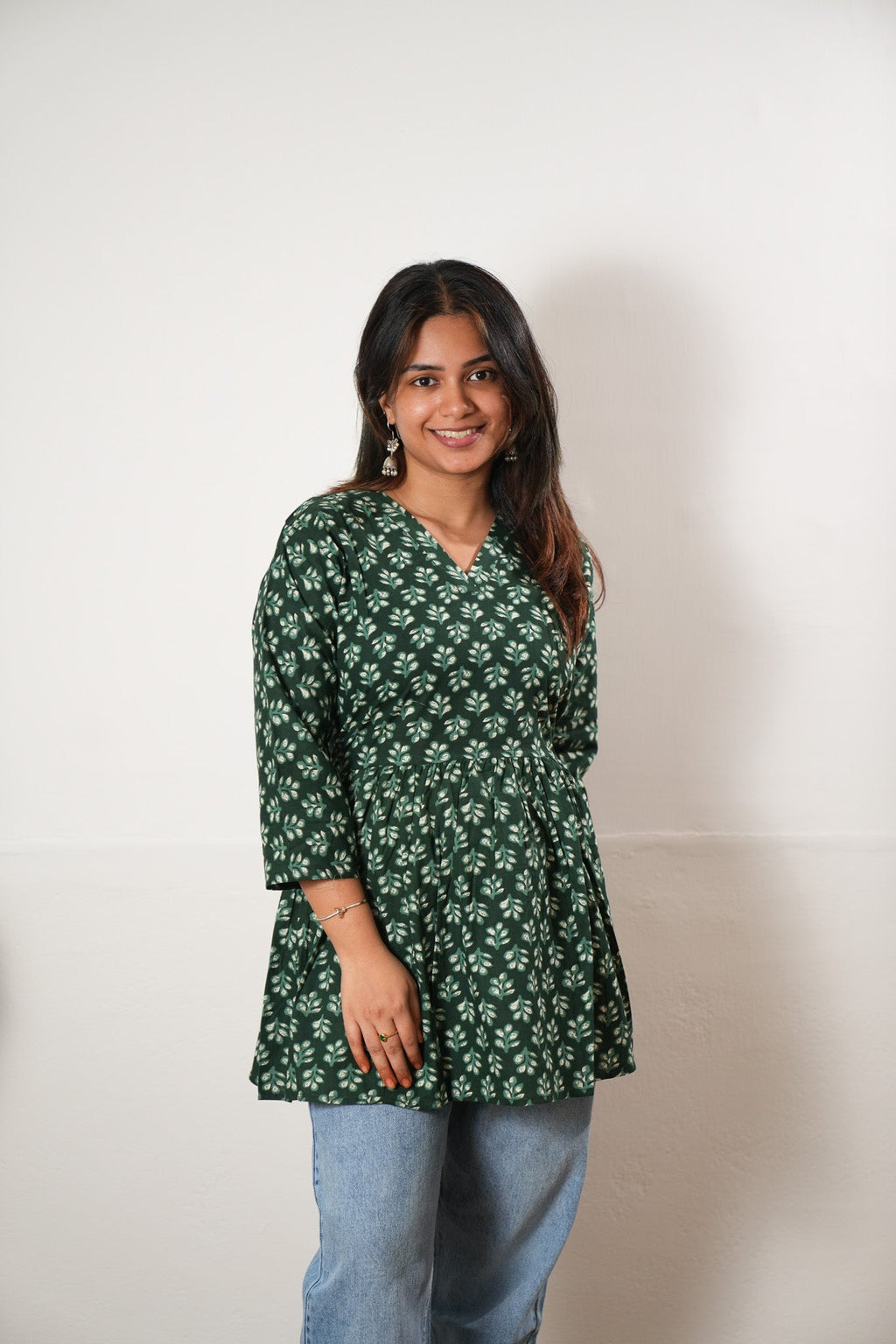 Peplum cotton short kurti - Pine