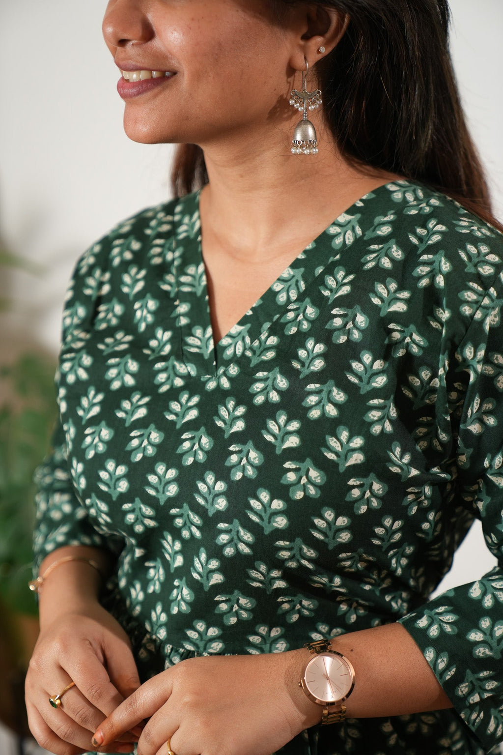 Peplum cotton short kurti - Pine